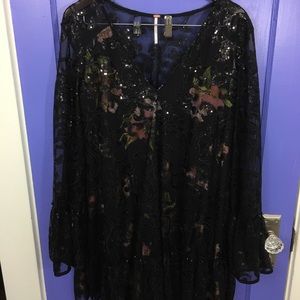 Black Sequined Shift Dress - FREE PEOPLE